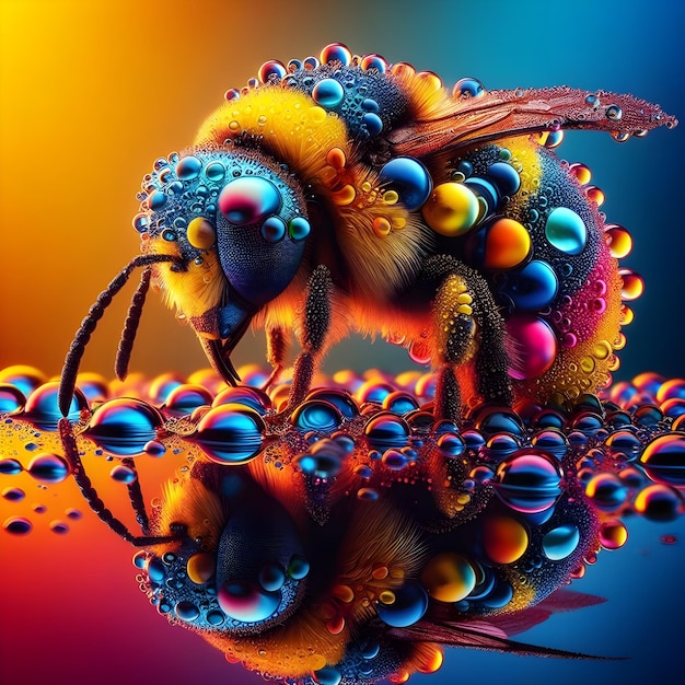 AI di gocce d'acqua colorate con riflessi sul corpo dell'insetto