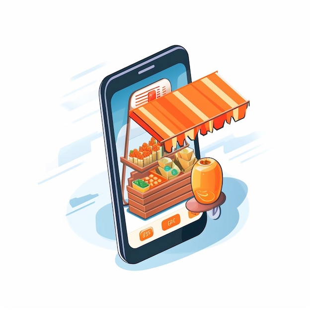 AI Digital Shopping Online Mobile Illustrazione Sfondo bianco