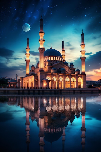 AI Foto generata della moschea con un bel cielo notturno