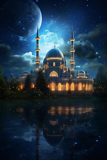 AI Foto generata della moschea con un bel cielo notturno