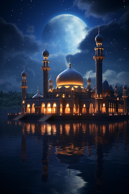 AI Foto generata della moschea con un bel cielo notturno