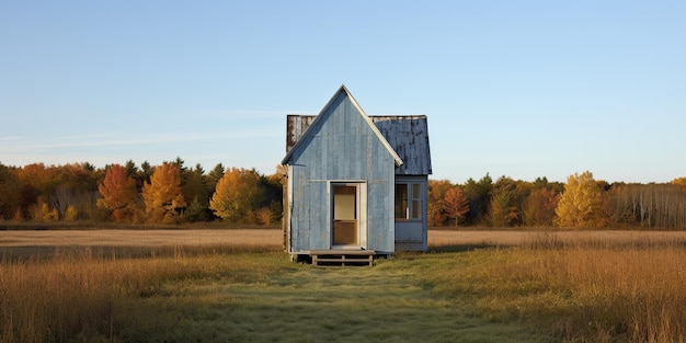 AI generata AI generativa Natura all'aperto casa di legno minima solitaria sul campo