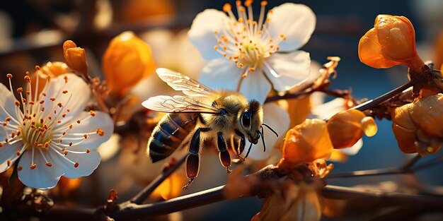 AI generata AI generativa Natura fiori selvatici all'aperto piantare fiori selvatiche dei campi fiorire con le api