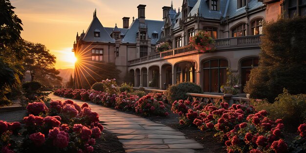 AI Generated AI Generative Asheville NC all'alba a Biltmore House and Gardens City