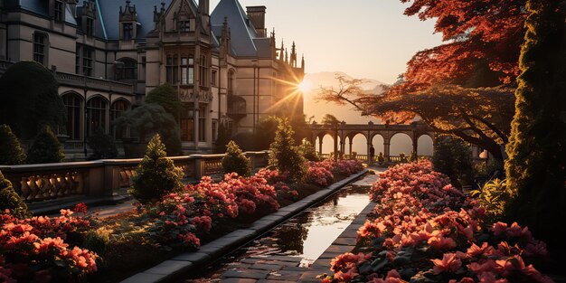 AI Generated AI Generative Asheville NC all'alba a Biltmore House and Gardens City