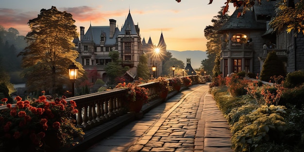 AI Generated AI Generative Asheville NC all'alba a Biltmore House and Gardens City