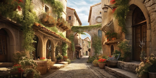 AI Generated AI Generative Città medievale in Spagna Merengue Old architecture