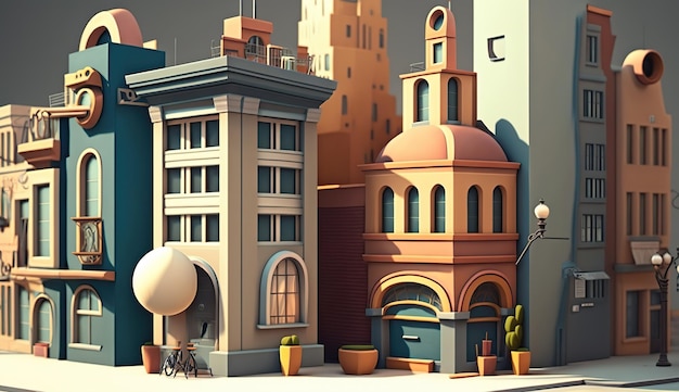 AI Generated AI Generative City scena urbana in modalità 3d Blender Cartoon kids style