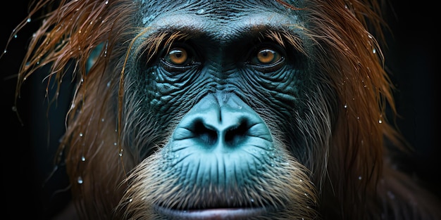 AI Generated AI Generative Gli occhi del ritratto della faccia della scimmia dell'orangutan che guardano su voi