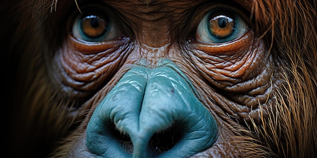 AI Generated AI Generative Gli occhi del ritratto della faccia della scimmia dell'orangutan che guardano su voi