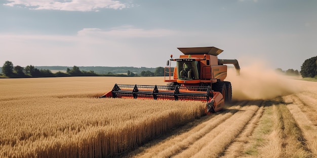 AI Generated AI Generative Harvester mietitrebbia al tramonto campo di grano pianta di grano Coltivatore atmosfera ispiratrice all'aperto Arte grafica