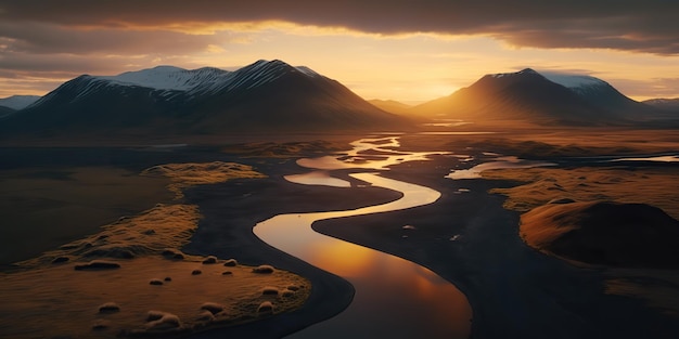 AI Generated AI Generative Macro girato da drone aereo vista della scena del paesaggio islandese Avventura cinematografica esplorare l'atmosfera Arte grafica Illustrazione