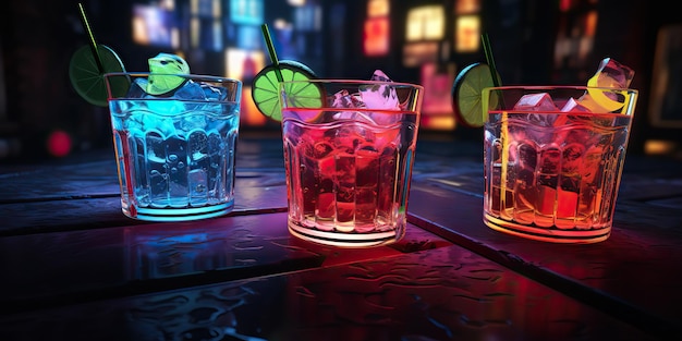 AI Generated AI Generative Neon glowing cocktail glass mug bar pub in synthwave cyberpunk