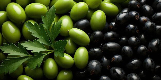 AI Generated AI Generative Olive nere e verdi sane verdure biologiche mescolano la decorazione