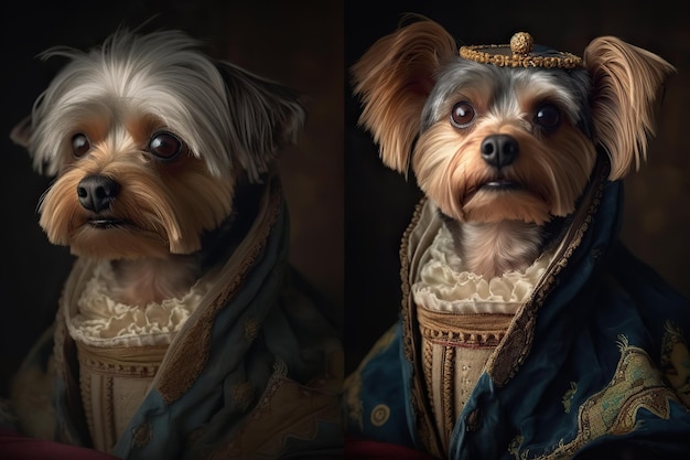 AI Generated AI Generative Painting di uno Yorkshire terrier in abiti rinascimentali
