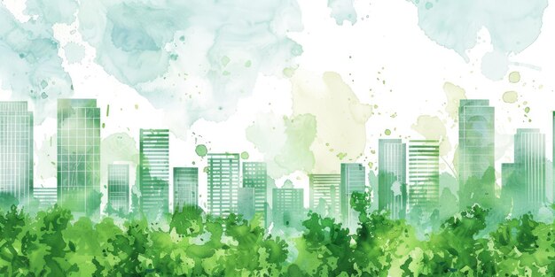 AI generativa Acquerello verde ecologia paesaggio urbano Vita sostenibile Orizzonte ecologico