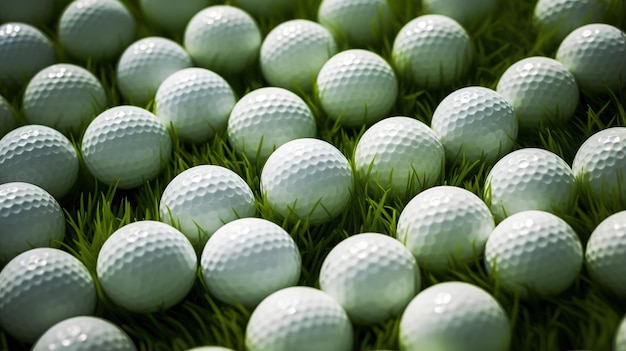AI generativa Close Up palle da golf sullo sfondo di un campo da golf di erba verde