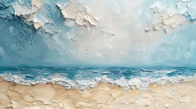 AI generativa Closeup di impasto astratto paesaggio marino ruvido e spiaggia colori bianco blu e beige