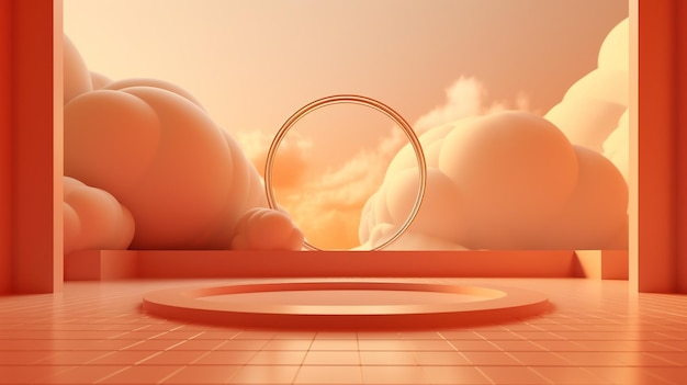 AI generativa Colore arancio chiaro albicocca fantastiche nuvole 3d sul pavimento cielo e paesaggio