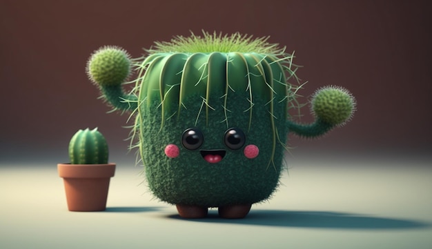 AI generativa della pianta del cactus del fumetto sveglio