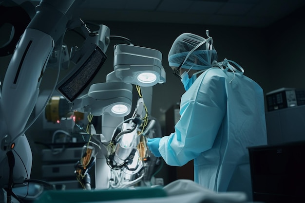 Ai generativa di apparecchiature futuristiche e dispositivi medici in sala operatoria ibrida