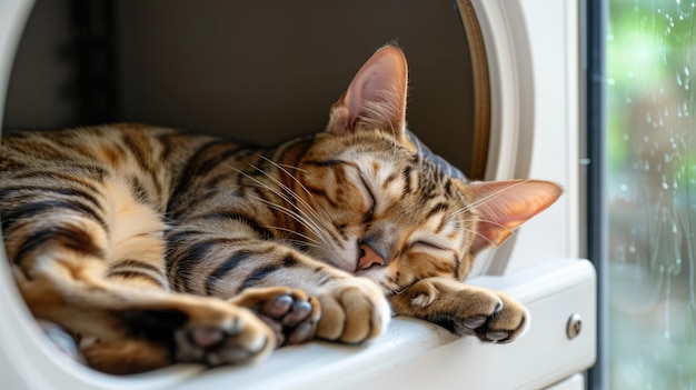 AI generativa gatto carino e felice su un letto accogliente in un hotel specializzato in animali domestici