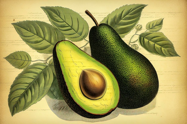 AI generativa Illustrazione di sfondo di avocado freschi in stile illustrativo minimalista Arte digitale Cibo sano