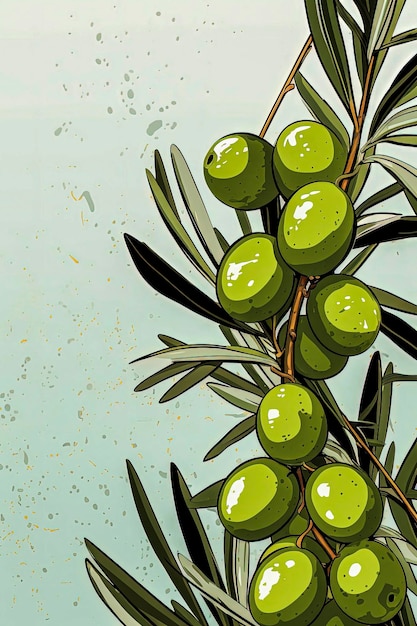 AI generativa Illustrazione di sfondo di olive verdi e nere con spazio discreto Stile di illustrazione minimalista con sfondi colorati