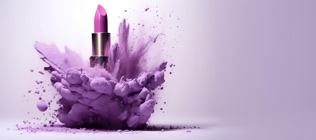 AI generativa La polvere di rossetto viola schizza e fuma su sfondo viola