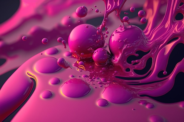 AI generativa Liquido scorrevole con spruzzi di colore magenta Banner fluido rosa lucido