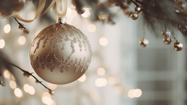 AI generativa Natale e New Year palle nei rami dell'albero di abete vacanze concetto invernale festivo