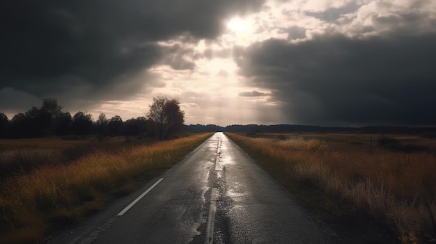 AI generativa Paesaggio strada solitaria montagne lato campagna