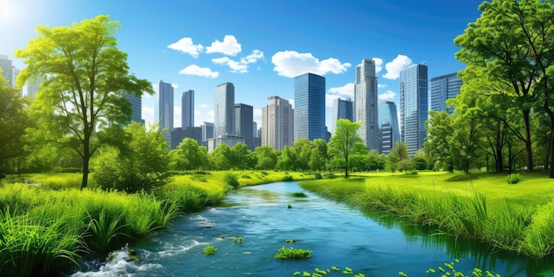 AI generativa Parco verde vicino a grattacieli Paesaggio urbano Spazi verdi Vita sostenibile