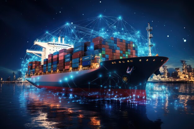 AI generativa per la logistica aziendale globale, import-export e navi mercantili per container