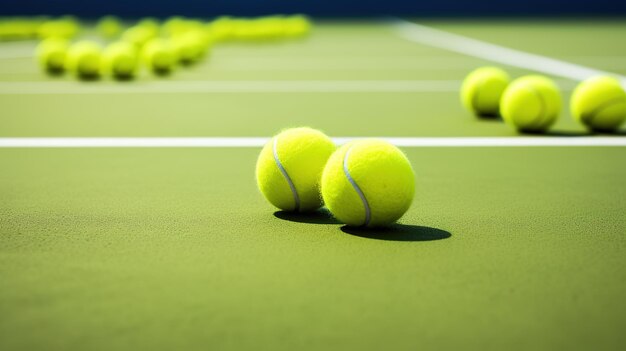 AI generativa Primo piano delle palline da tennis sul concetto di ricreazione sportiva in campo