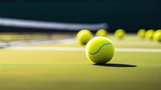 AI generativa Primo piano delle palline da tennis sul concetto di ricreazione sportiva in campo