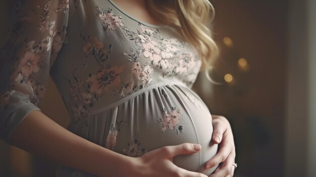 AI generativa primo piano di una donna incinta che tocca il suo stomaco