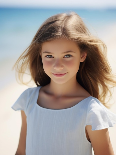 AI generativa Ritratto di una ragazza con forte luce solare naturale e lineamenti del viso chiari