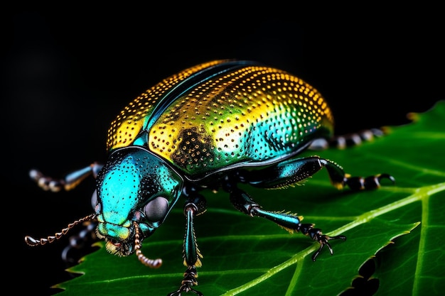 AI generativa Scarabeo foglia Chrysolina graminis isolato su sfondo bianco vista dorsale dello scarabeo