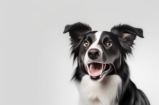 AI generativa Simpatico cane Border Collie su sfondo blu in studio