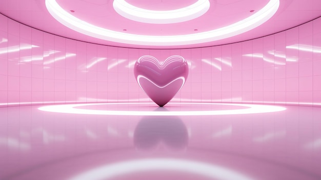 AI generativa Stanza futuristica dell'astronave con cuore rosa in stile cyberpunk illustrazione Sentimenti d'amore romantico San Valentino concetto Scifi realistico 3d effectx9