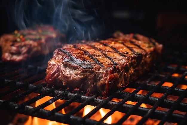 AI generativa un pezzo di carne che viene cotto sul fuoco