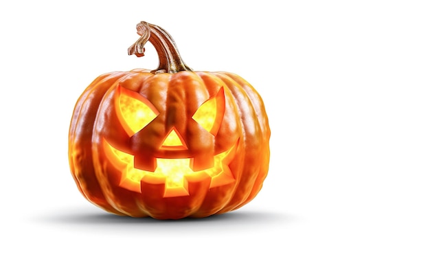 Ai generativa Zucca di Halloween incandescente su bianco