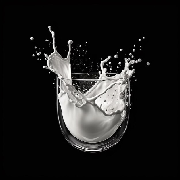 AI Generative Milk splash su sfondo nero