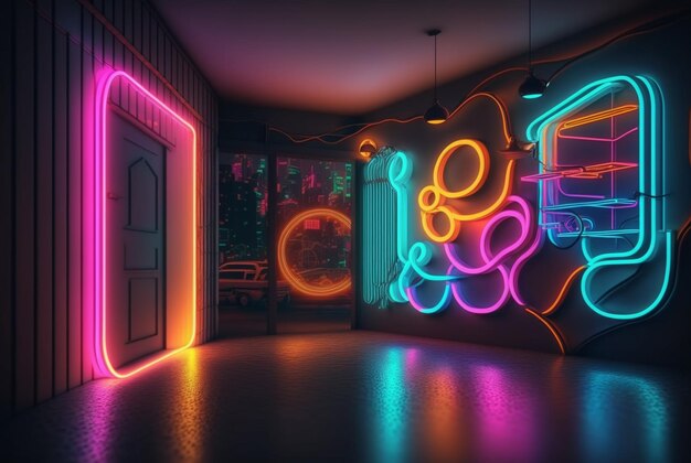 AI generativo di sfondo realistico della luce al neon