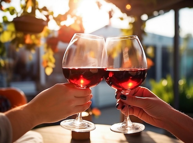 Ai generativo Gente che scintilla bicchieri di vino sulla terrazza estiva