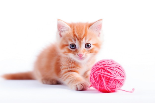 AI generativo Piccolo gattino rosso si gioca con un gomitolo di lana