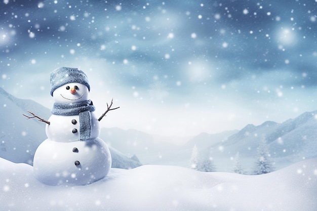 Ai generativo Snowman in inverno secenery con spazio di copia