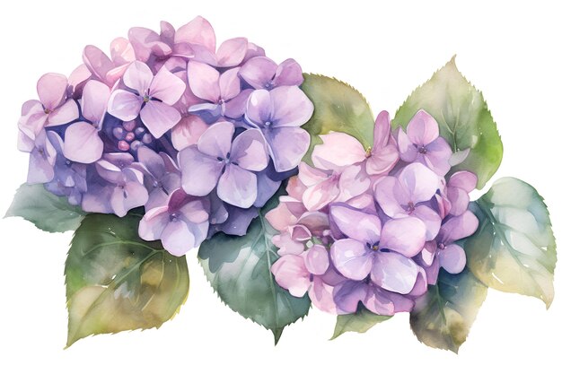 AI generato acquerello hortensia lilac hortensia su uno sfondo bianco