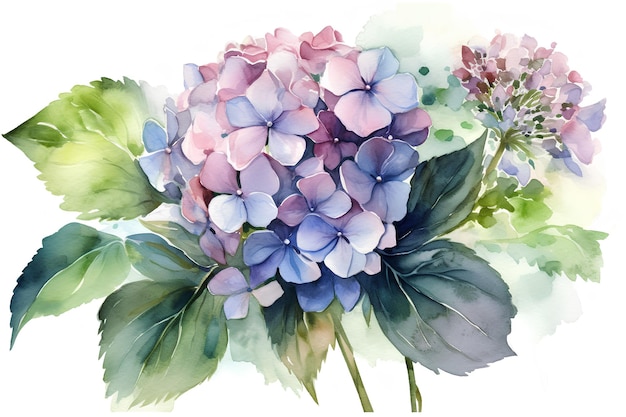 AI generato acquerello hortensia lilac hortensia su uno sfondo bianco